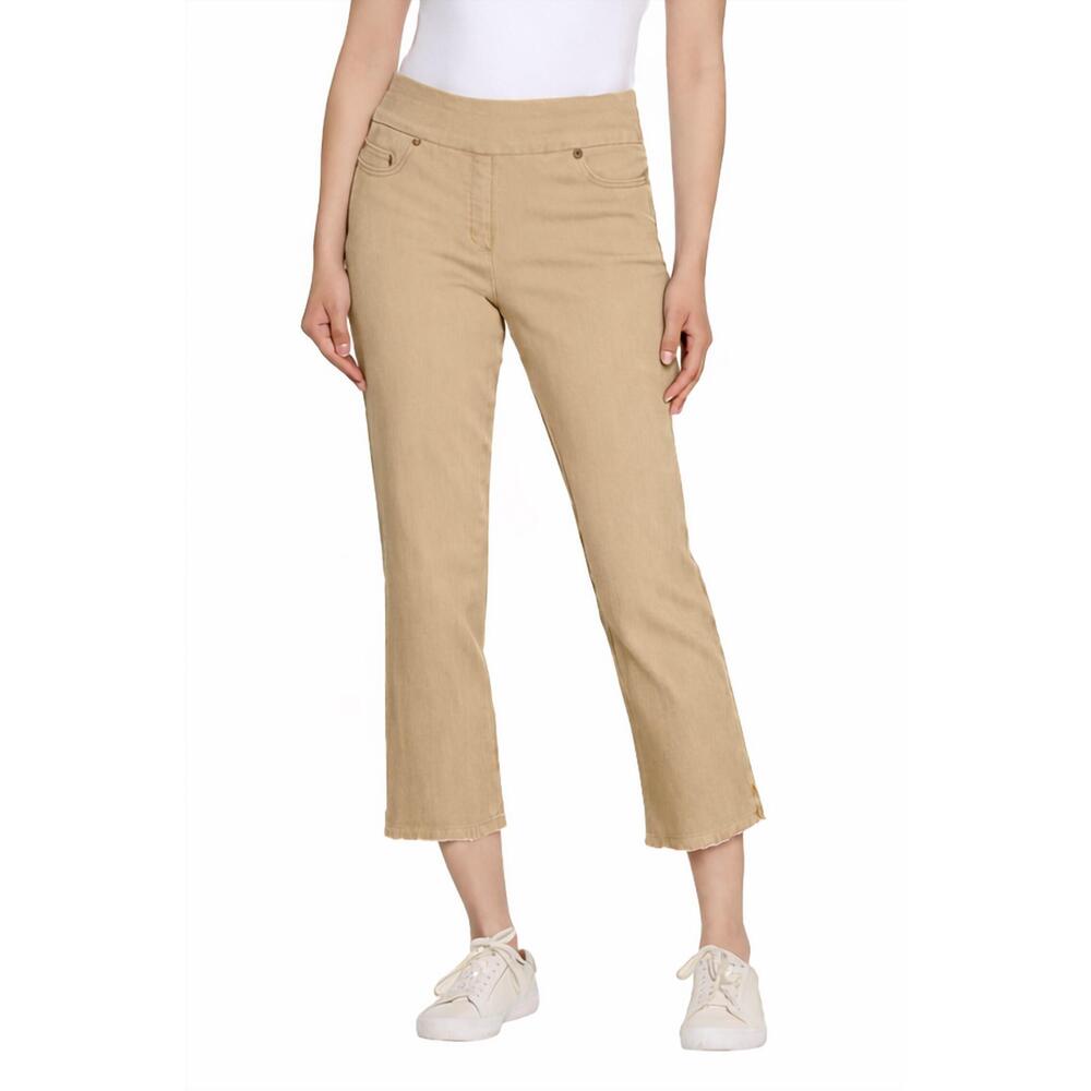 NEW SLIMSATION BY MULTIPLES pull on five pocket crop pants in khaki